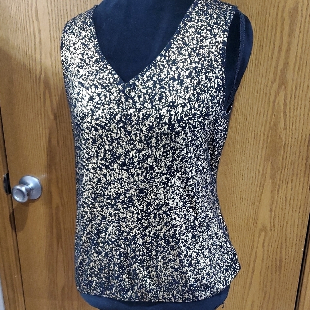 Michael Simon Black Gold Knit Sleeveless Tank Top